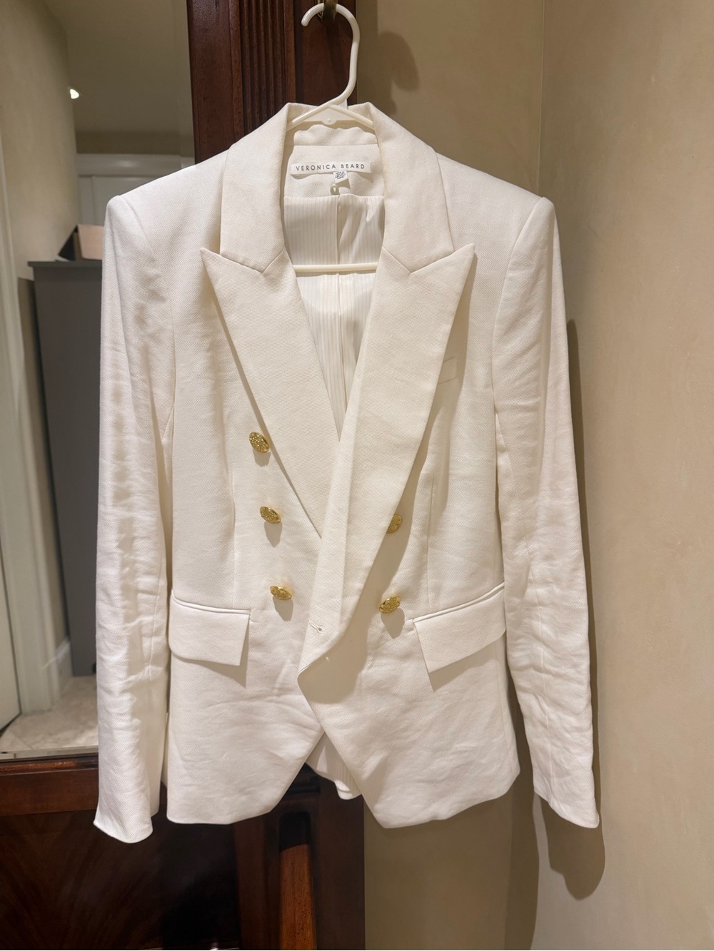 Veronica Beard Ivory Double-Breasted Blazer with Gold Buttons